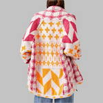 Open gebreid dames vest met geometrische print en lange mouwen in ruime pasvorm