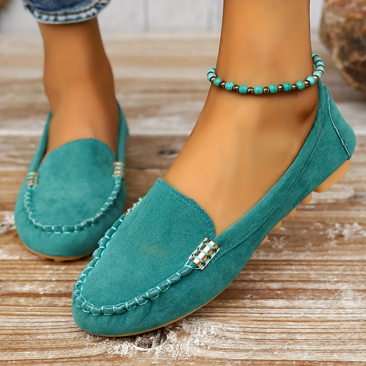 Elegante dames ballerina mocassins met vlakke zool en sierlijke afwerking in effen kleur