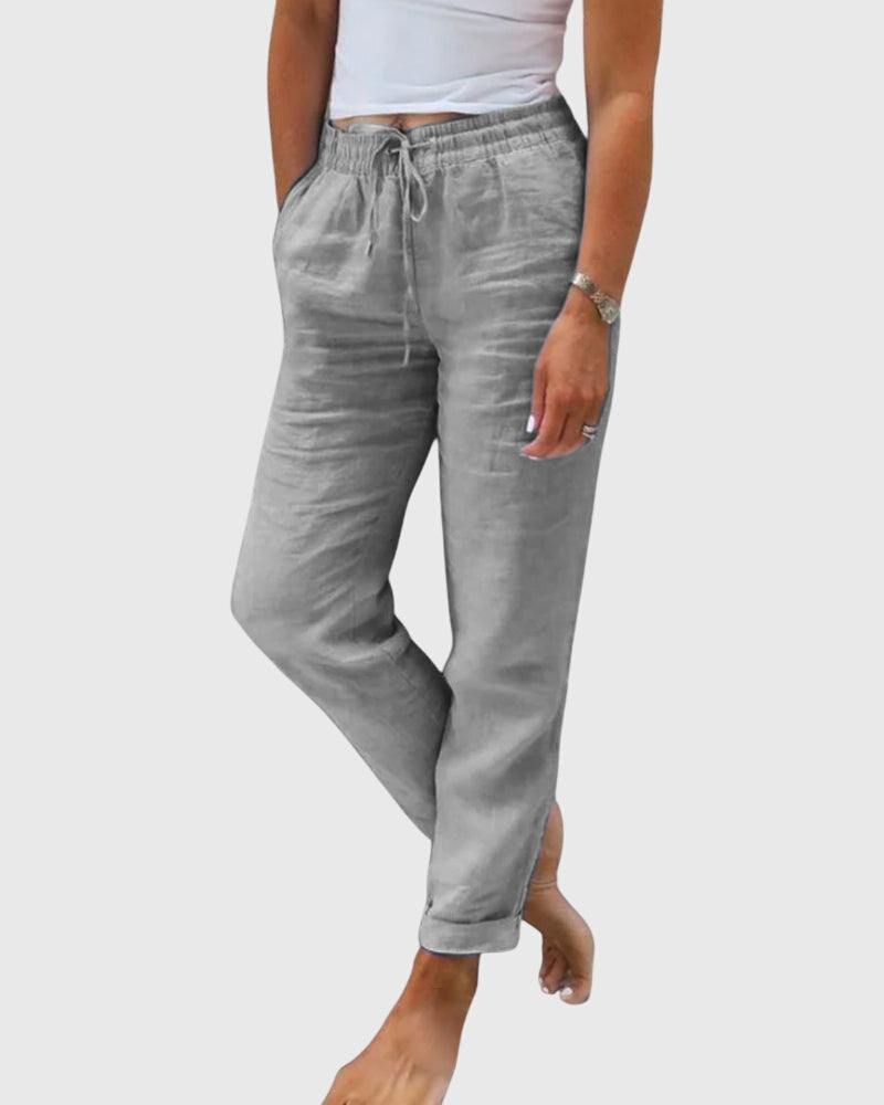 Elegante damesbroek in effen kleur met elastische tailleband en flatteuze, verzorgde snit