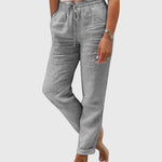 Elegante damesbroek in effen kleur met elastische tailleband en flatteuze, verzorgde snit