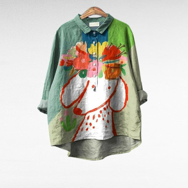 Verfijnde zomerblouse met kunstzinnige print en soepele val voor dames