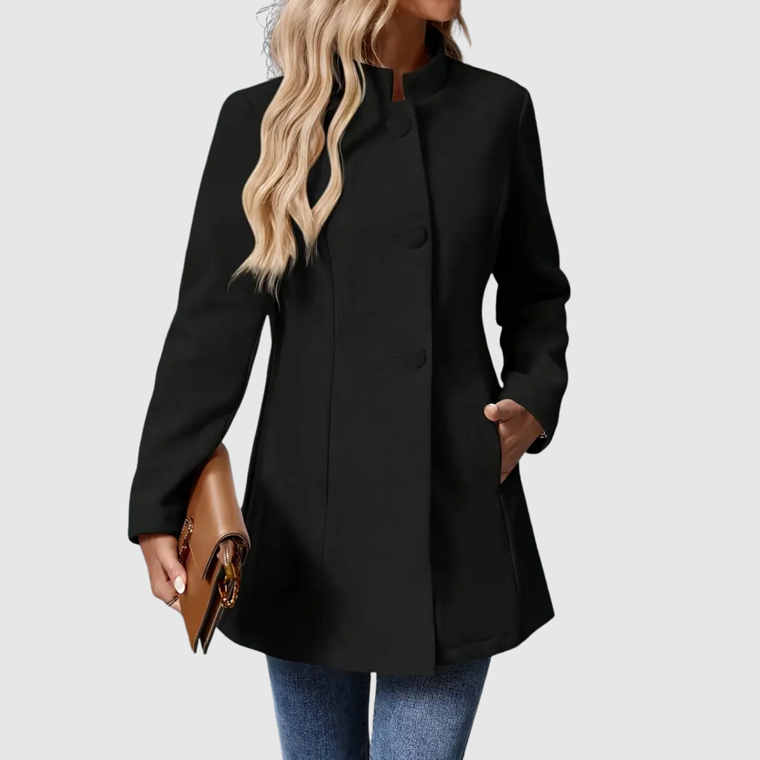 Elegante lange blazerjas voor dames met strak silhouet en zachte lichte stof