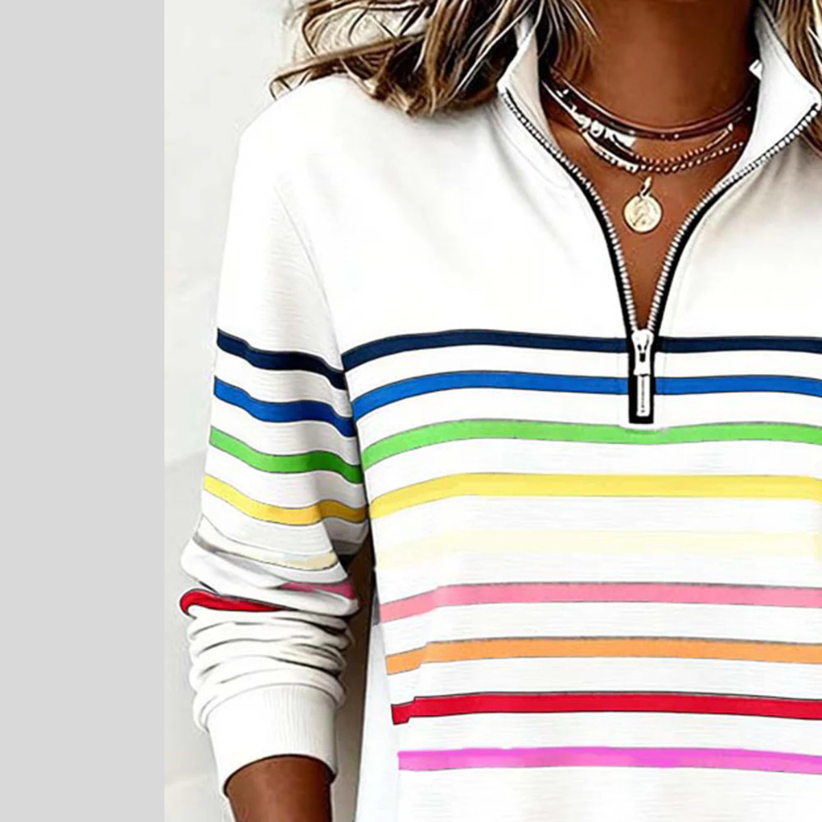Diede dames gestreepte sweater met kwart rits