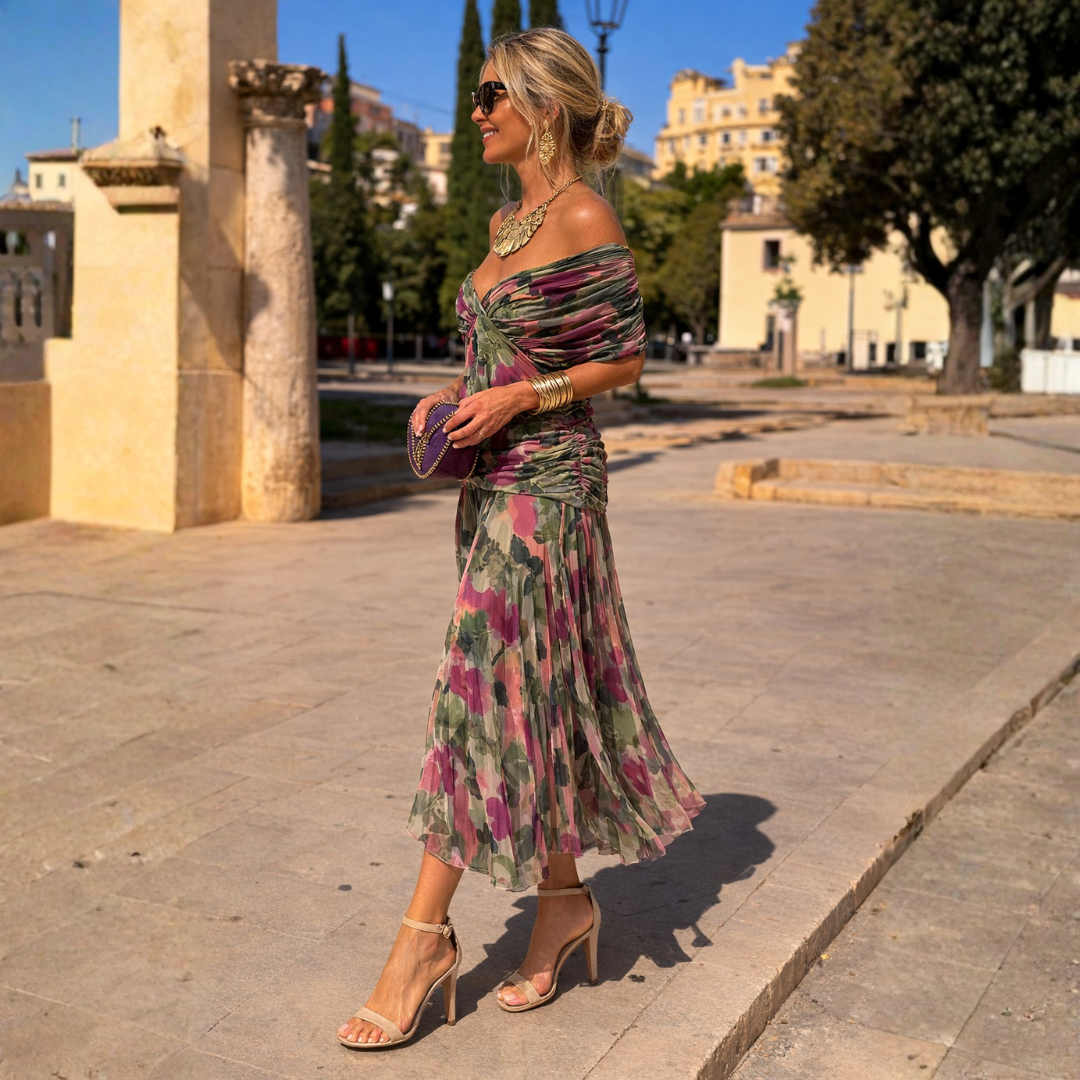 Bregje off-shoulder maxi-jurk
