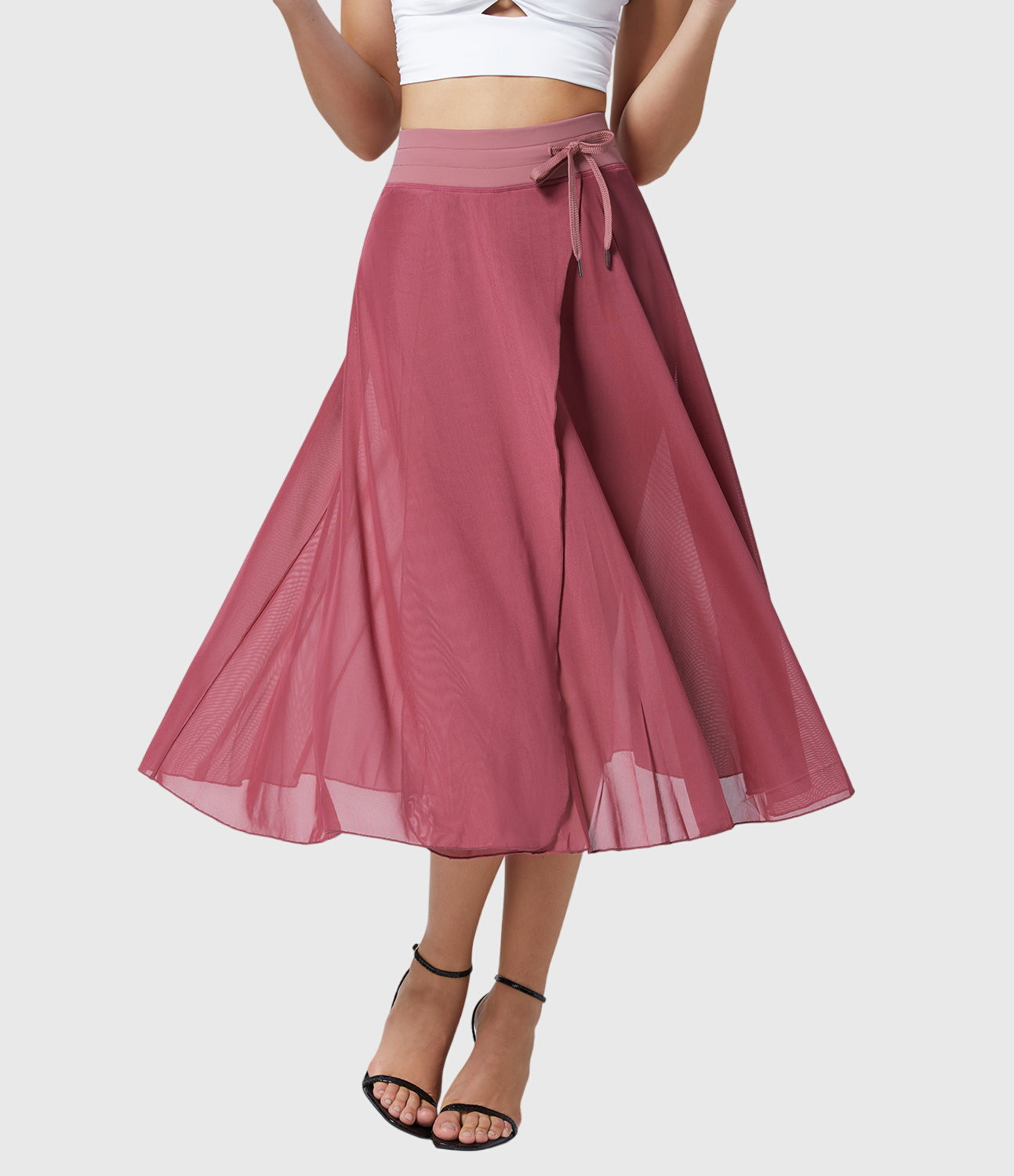 Elegante 2-in-1 dames rok met hoge taille, elastische band en soepel vallende stof