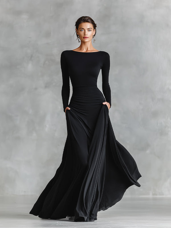 Rubi dames maxi-jurk met boothals en plooidetail