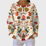 Linda dames trui met herfstbosprint en wafelstructuur