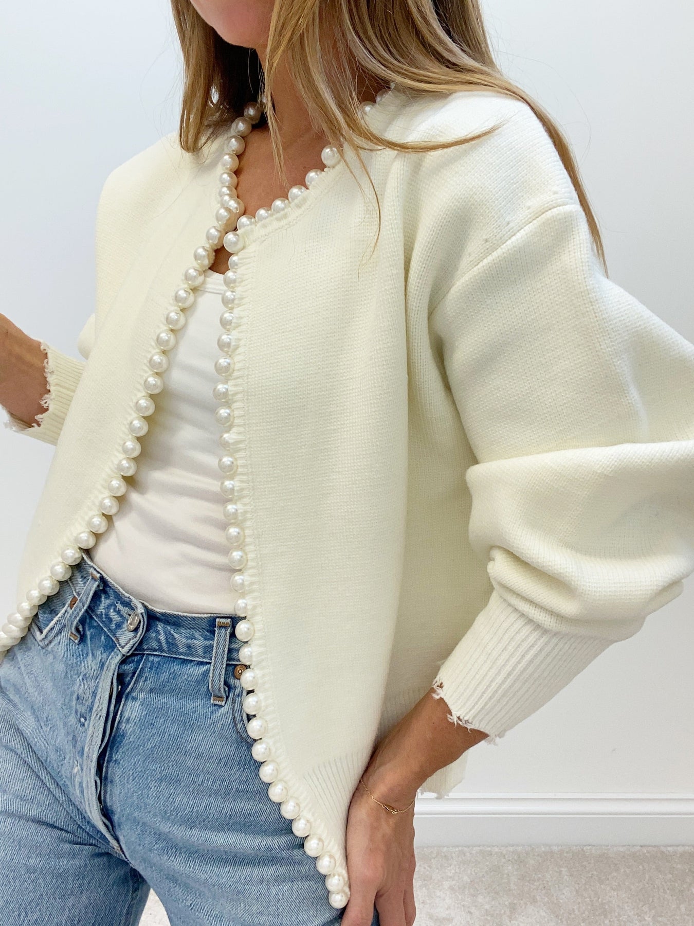 Floor vest met pareldetails