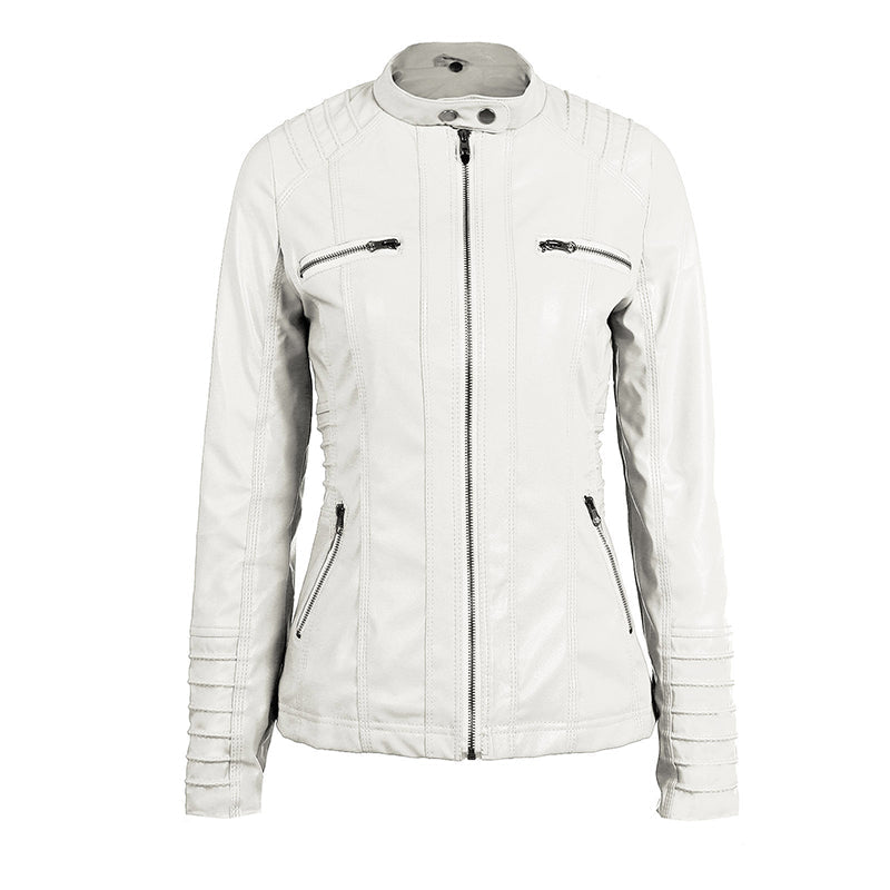 Dames bikerjas van imitatieleer met capuchon, ritszakken en zachte binnenvoering