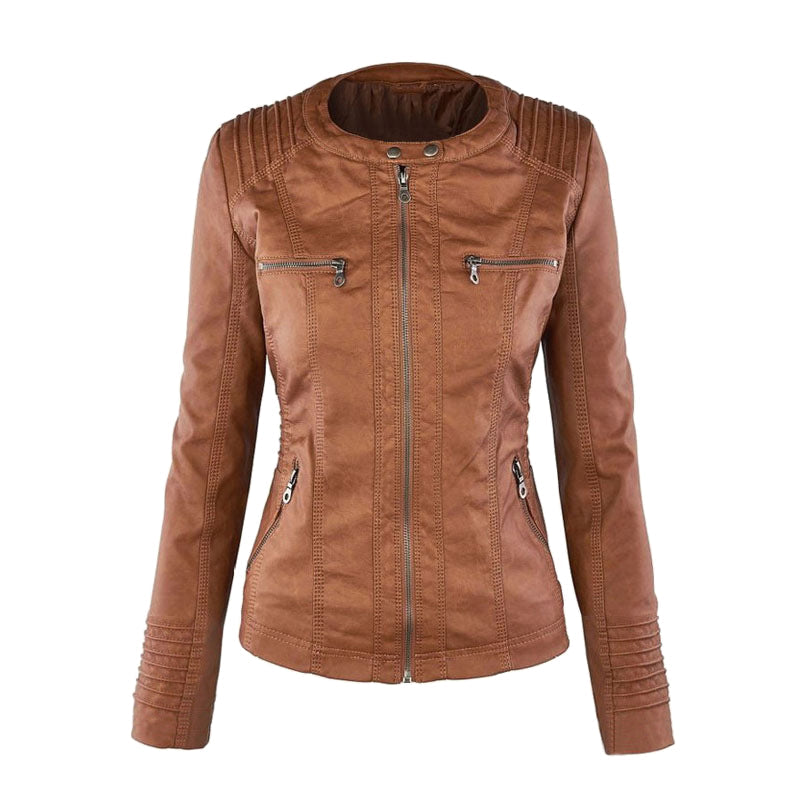 Dames bikerjas van imitatieleer met capuchon, ritszakken en zachte binnenvoering