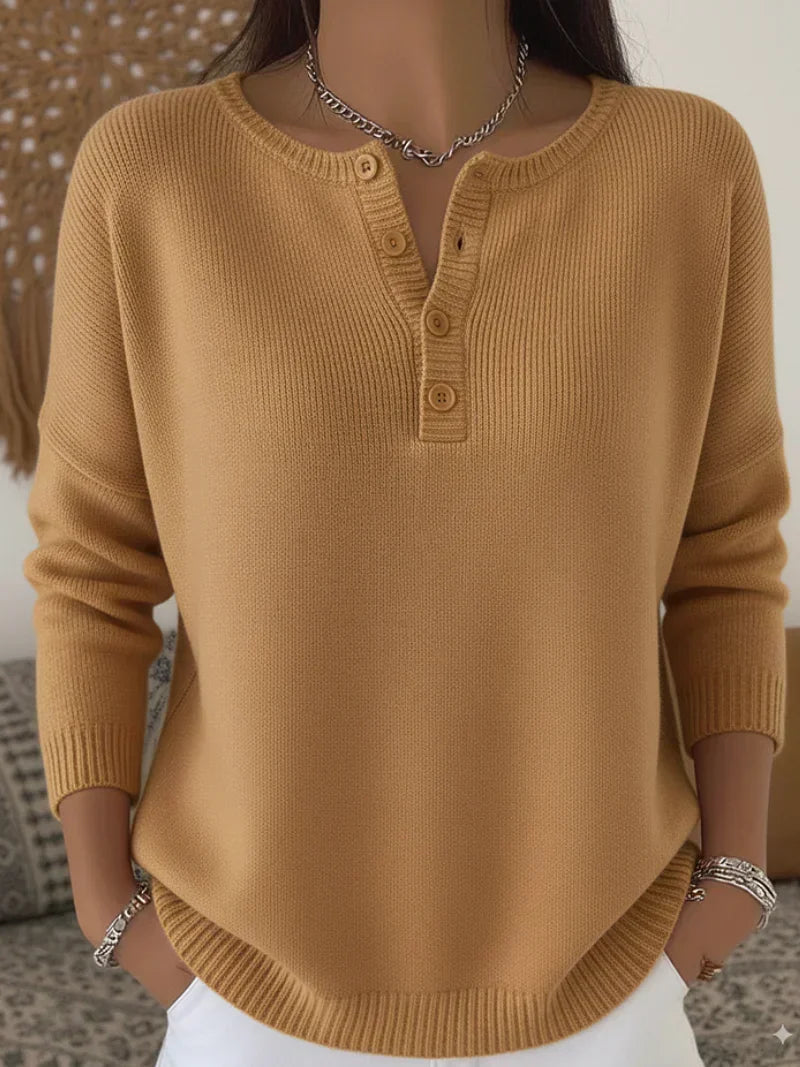 Anke dames gebreide trui met henley-knoopsluiting