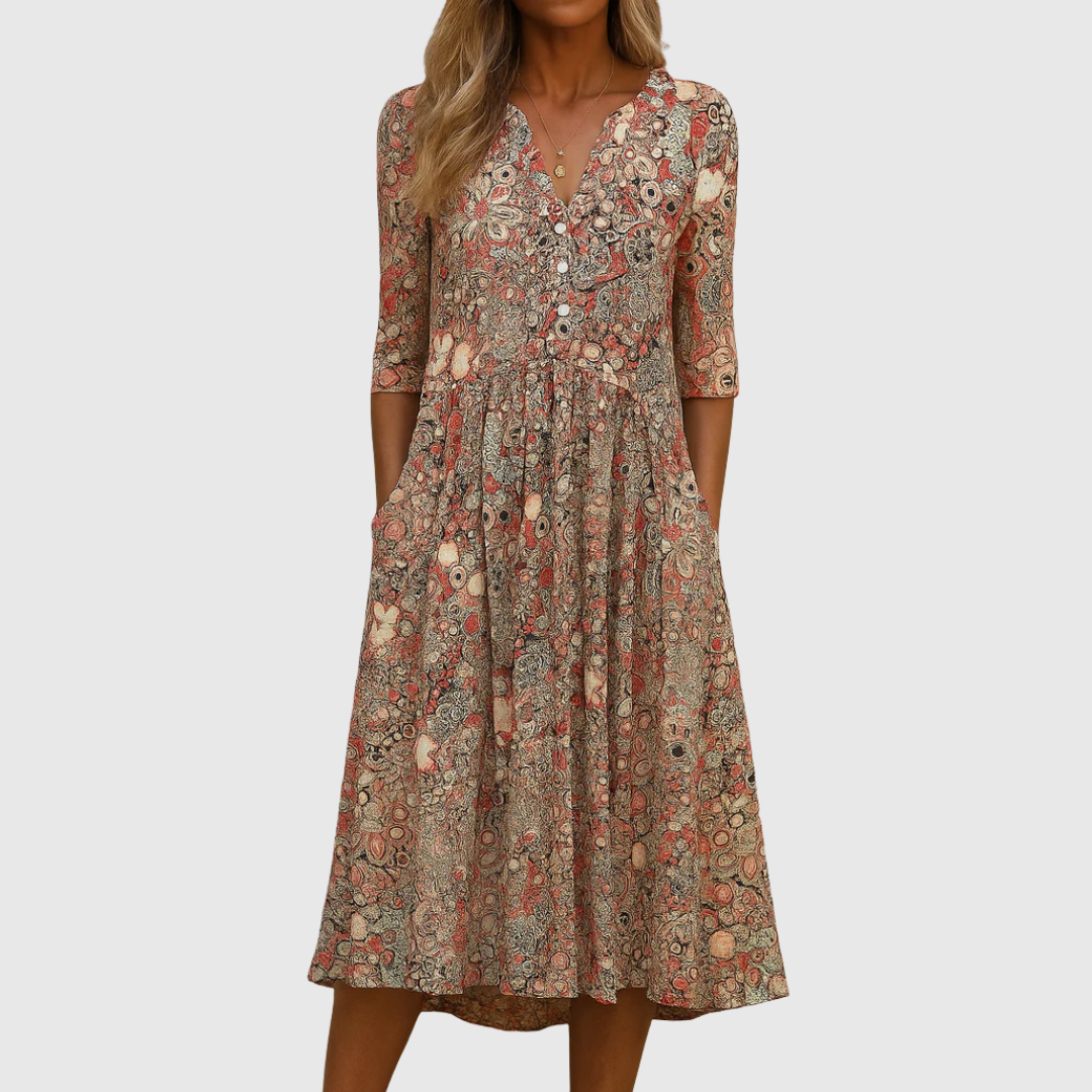 Elegante jurk voor dames met V-hals, zachte val en vloeiende snit