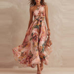 Linde asymmetrische jurk met bloemenprint