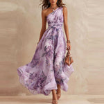 Linde asymmetrische jurk met bloemenprint