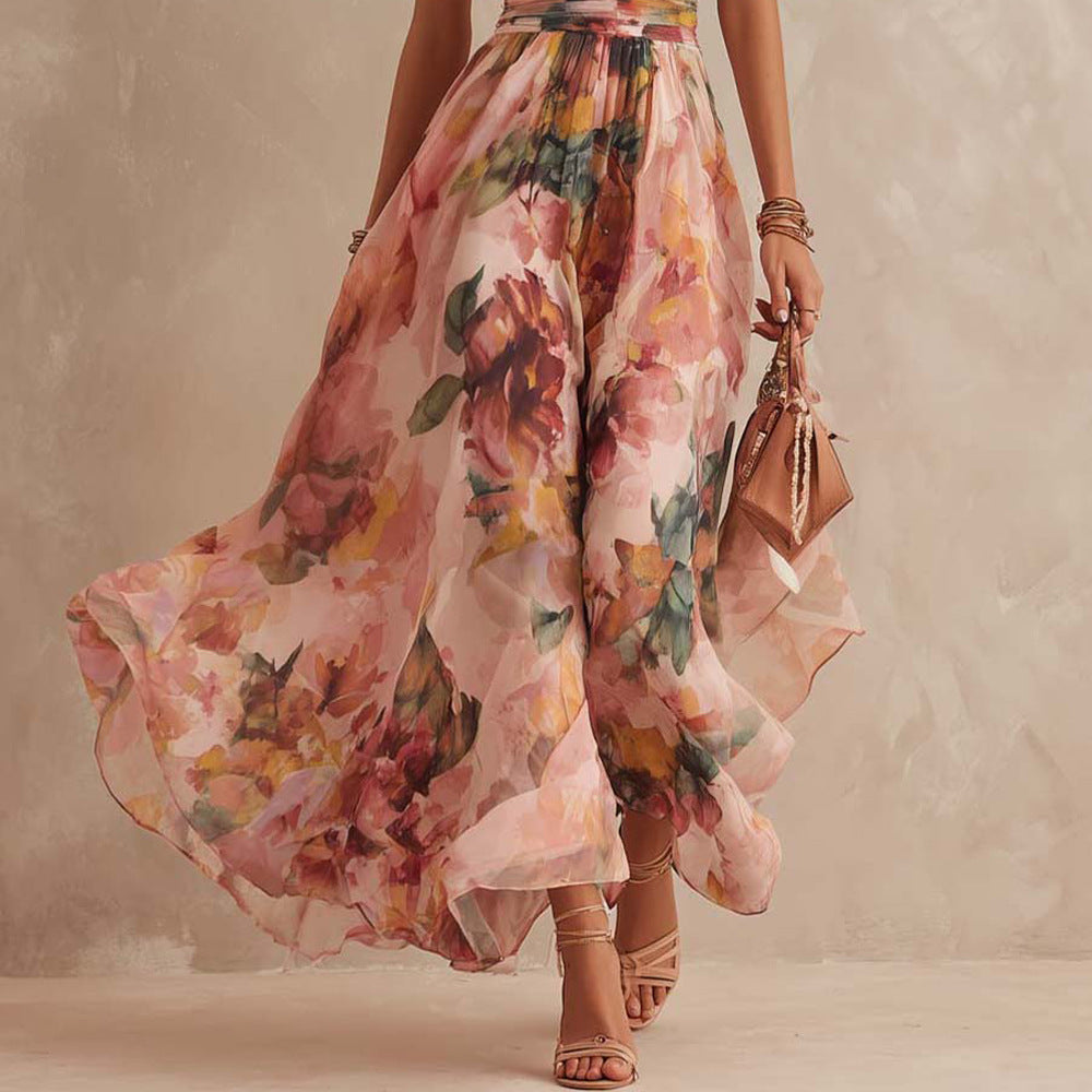 Linde asymmetrische jurk met bloemenprint
