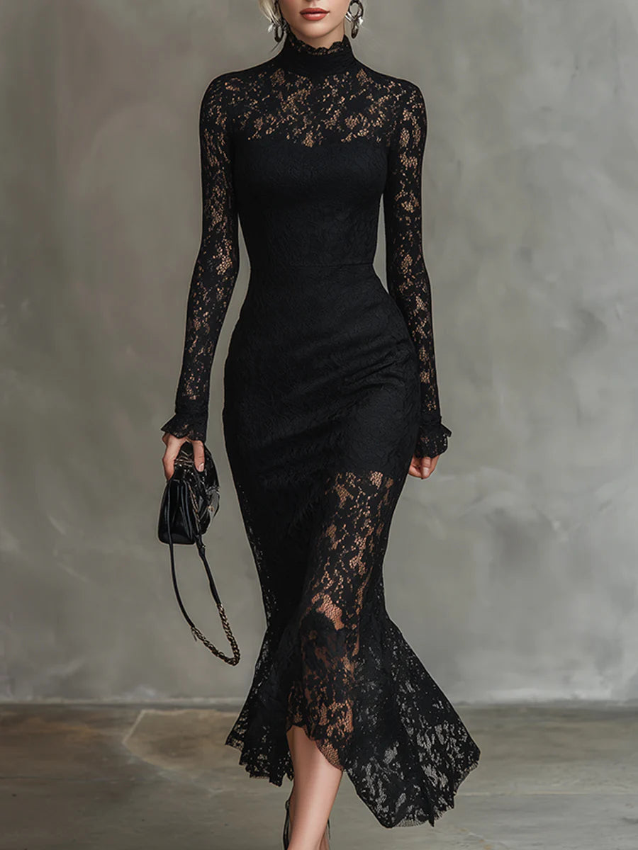 Elegante maxijurk van kant met vissenstaartzoom en slank silhouet voor dames