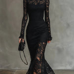 Elegante maxijurk van kant met vissenstaartzoom en slank silhouet voor dames