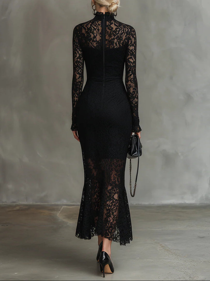 Elegante maxijurk van kant met vissenstaartzoom en slank silhouet voor dames