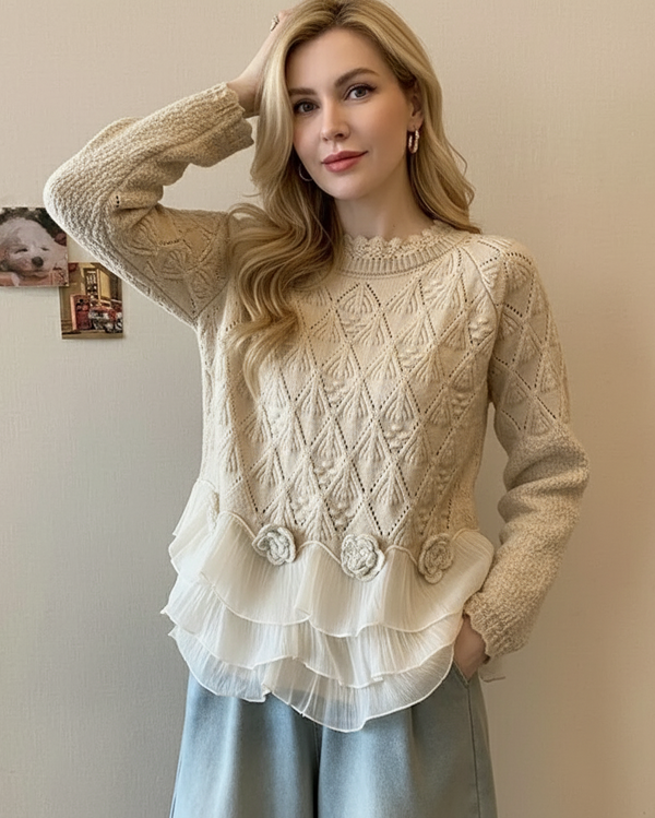 Celine fijne pullover met bloemdetails