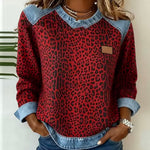 Linde dames top met luipaardprint en denim kraag