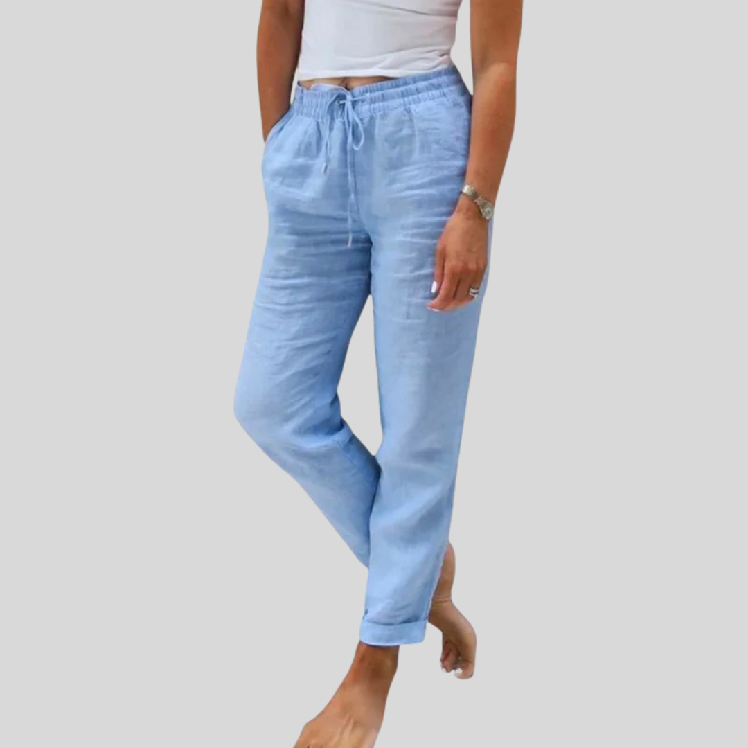 Elegante damesbroek in effen kleur met elastische tailleband en flatteuze, verzorgde snit