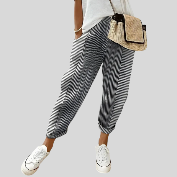 Comfortabele damesbroek in effen kleur met brede elastische taille en ruimvallende pijpen
