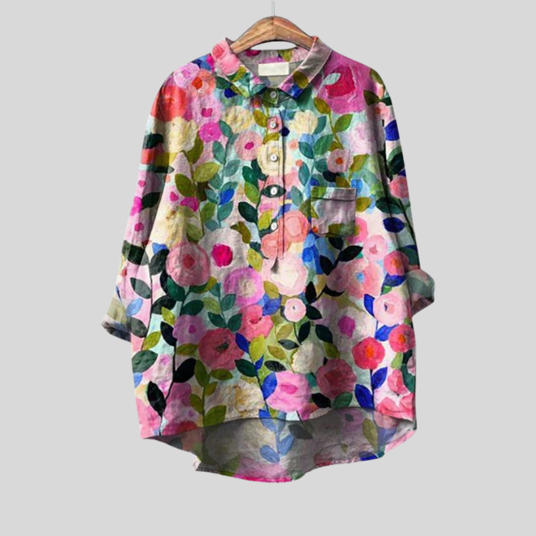 Elegante zomerblouse met kunstzinnige print en ruime snit voor dames