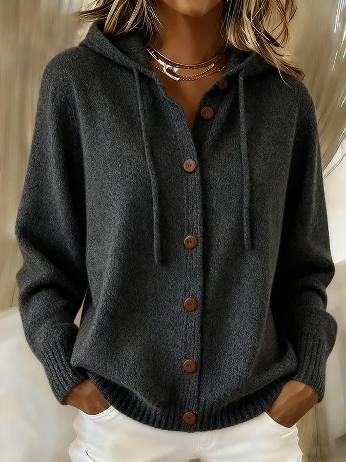 Odette dames knoopvest met capuchon en trekkoord