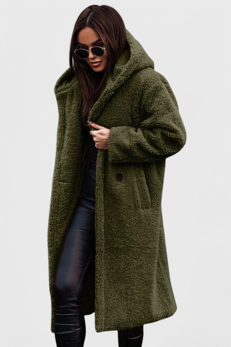 Lieke dames relaxte lange jas met capuchon