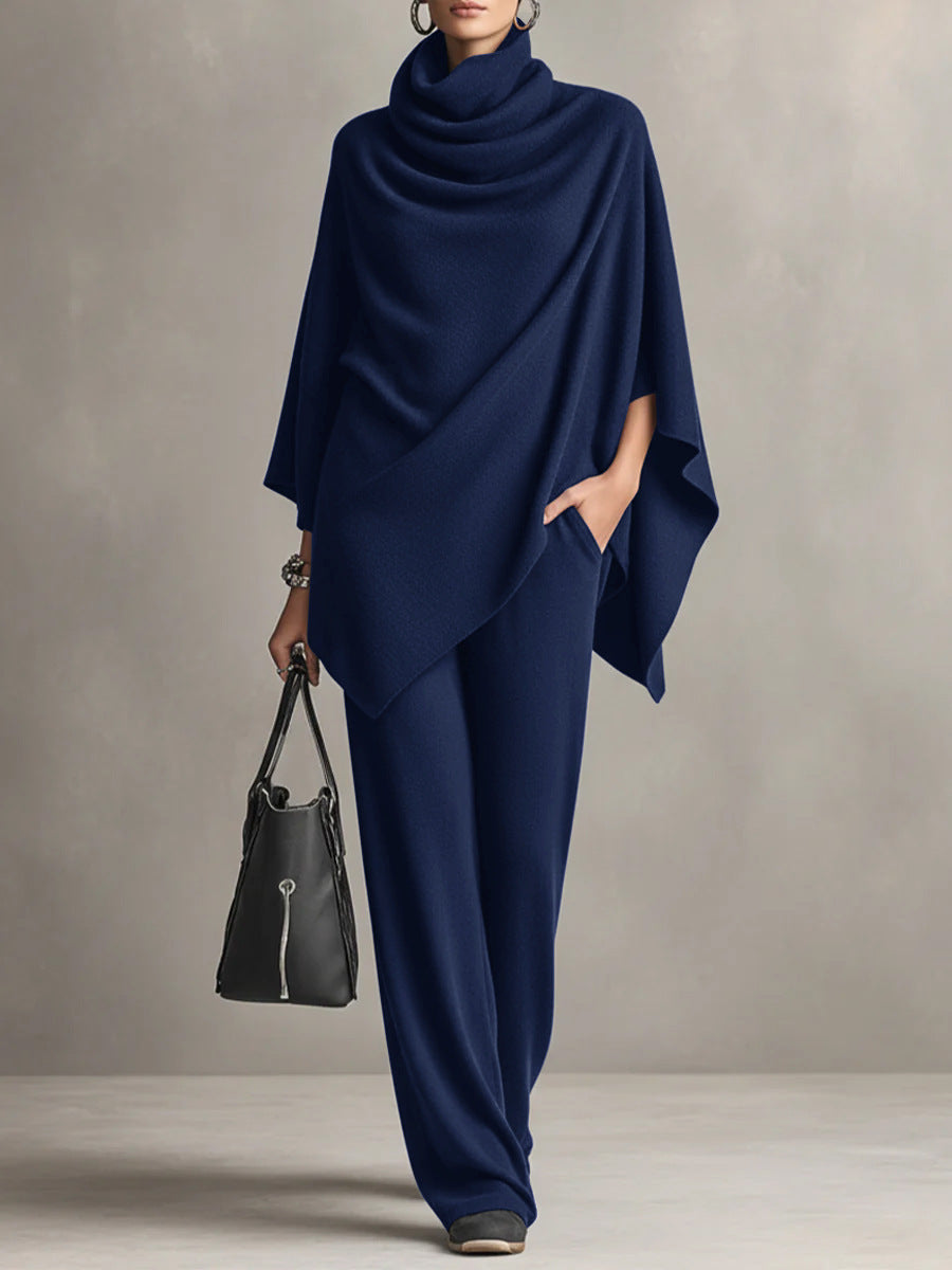 Seraphine dames tweedelige set met drapering en wijde pijpen