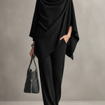 Seraphine dames tweedelige set met drapering en wijde pijpen