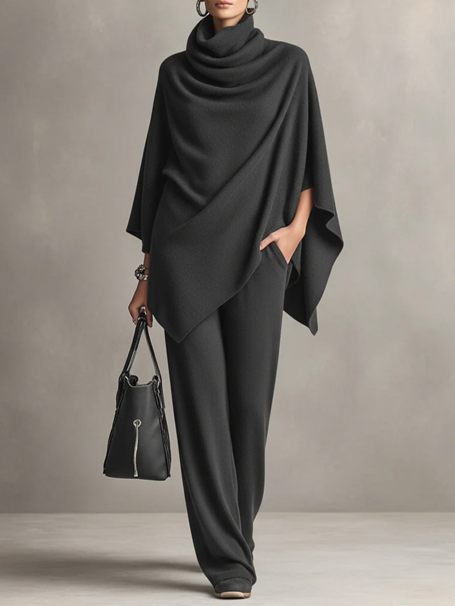 Seraphine dames tweedelige set met drapering en wijde pijpen