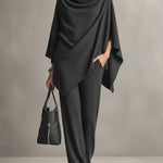 Seraphine dames tweedelige set met drapering en wijde pijpen