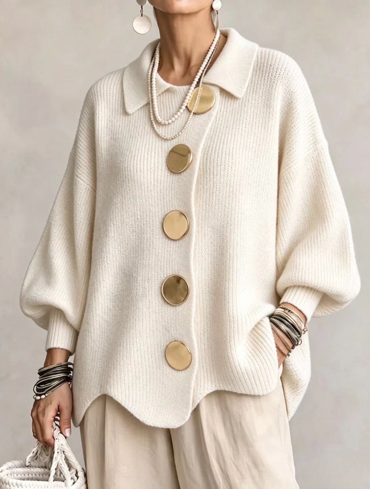 Bente oversized vest met goudkleurige knopen