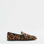 Dames mocassins met gedurfde luipaardprint in bruin en zwart, handgemaakt