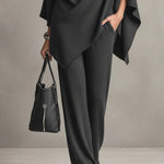 Seraphine dames tweedelige set met drapering en wijde pijpen