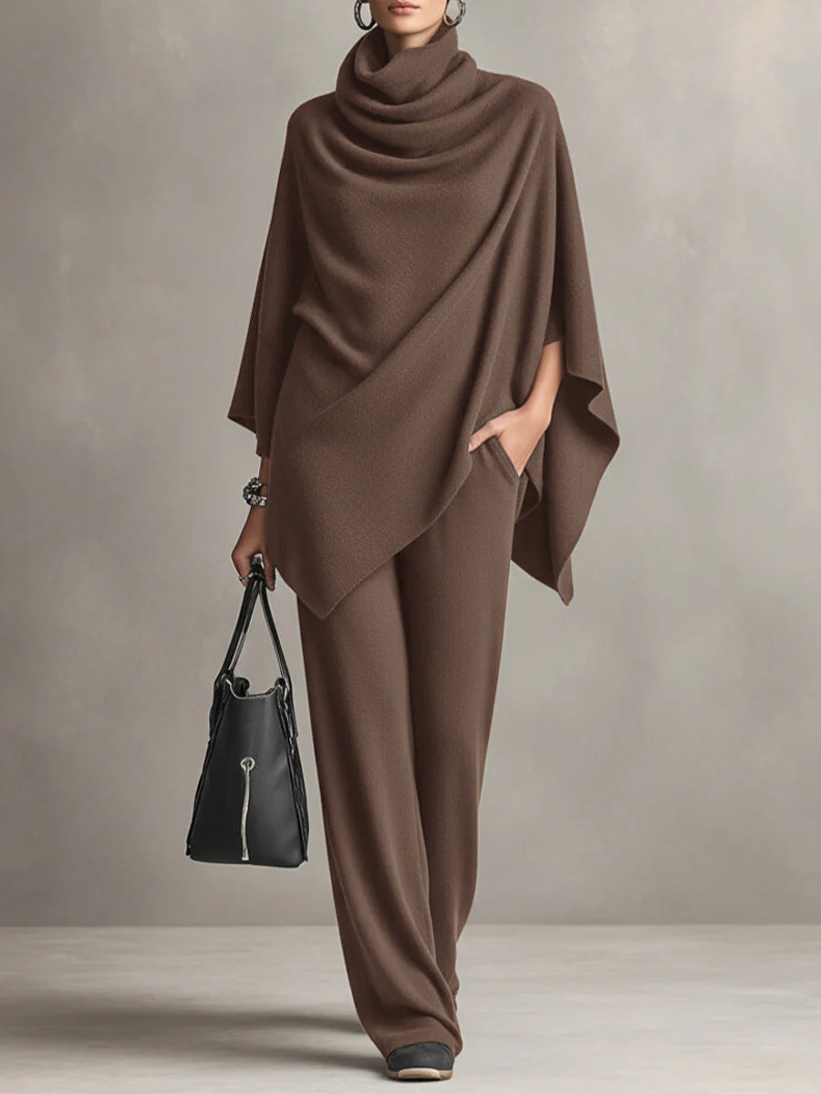 Seraphine dames tweedelige set met drapering en wijde pijpen