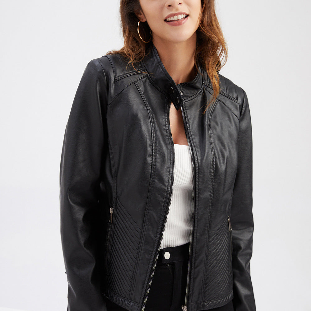 Strak dames racerjack van veganistisch leer met zachte voering