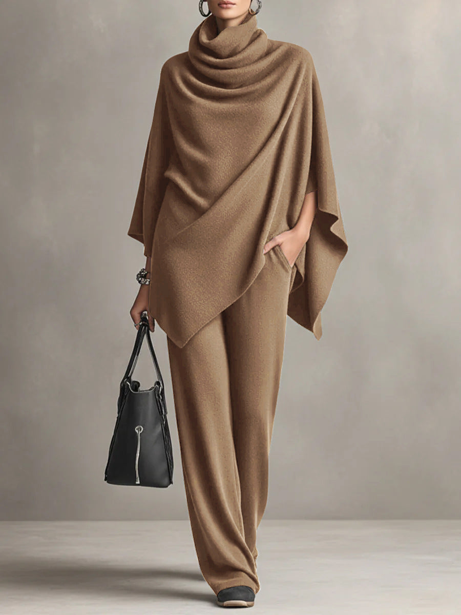 Seraphine dames tweedelige set met drapering en wijde pijpen