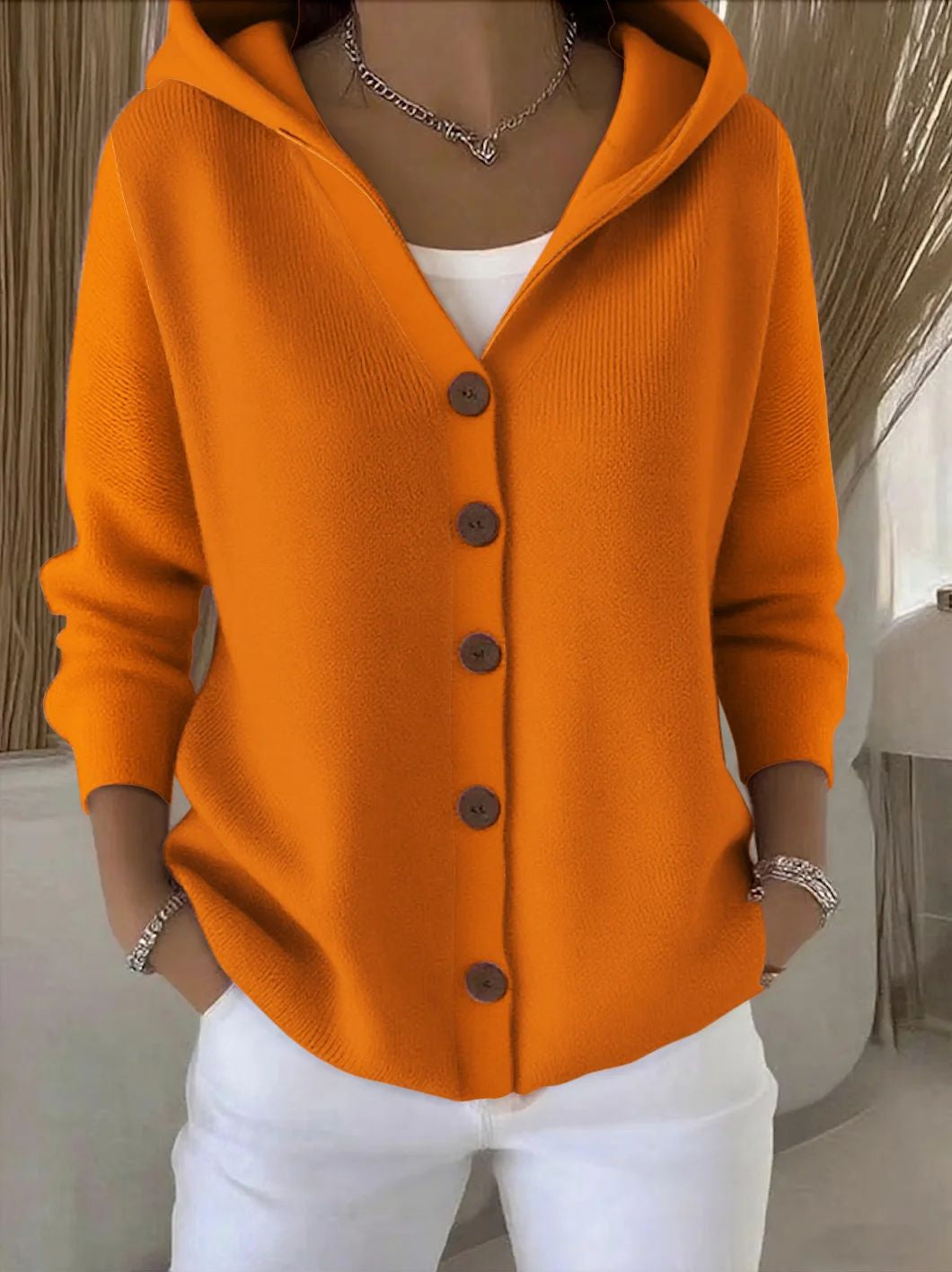 Carmen dames knoopvest met capuchon