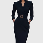 Elegante maxi jurk met verstelbare ceintuur en verfijnde mandarinekraag voor dames