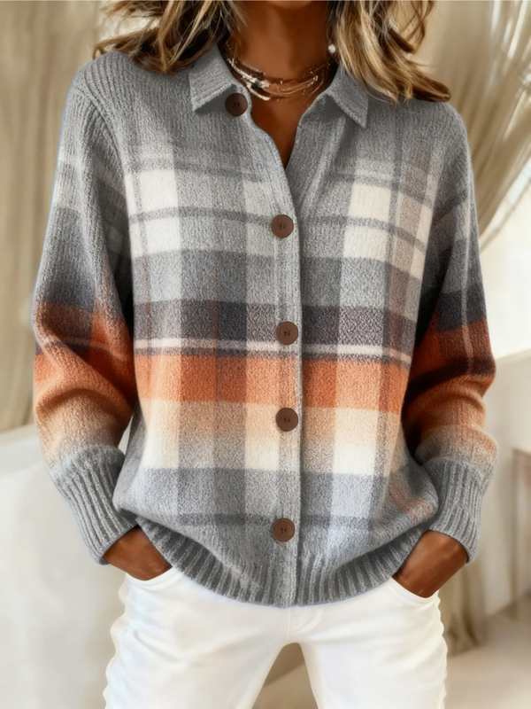 Kiki dames warm vest met ombré ruitpatroon