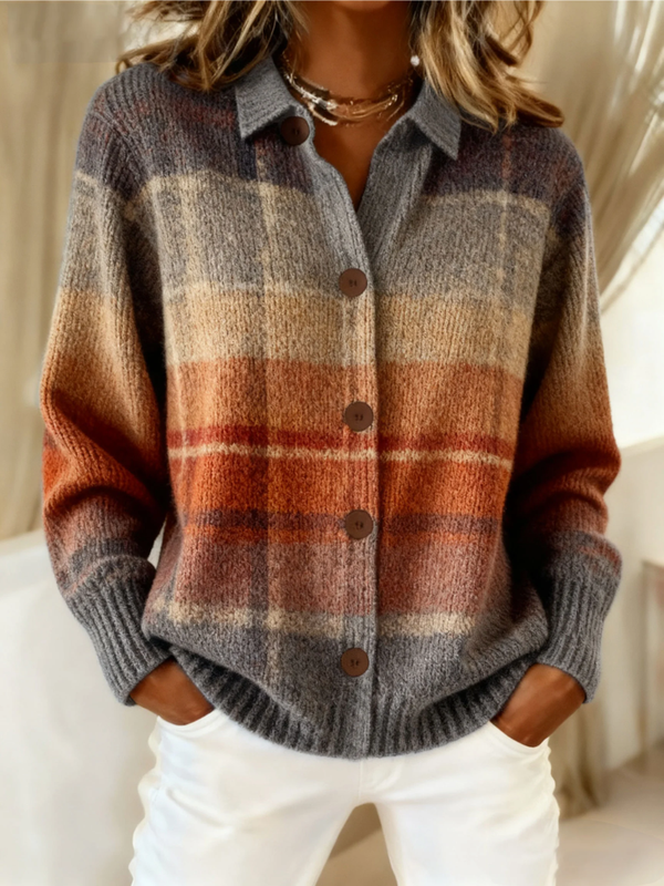 Aafke dames herfstvest met ombré ruitpatroon