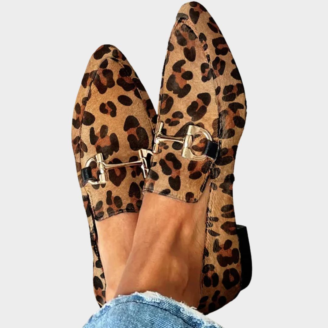 Elegante dames mocassins met luipaardprint in bruin, handgemaakt en comfortabel