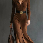 Eleanor dames imitatiesuède midi-jurk