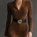 Eleanor dames imitatiesuède midi-jurk