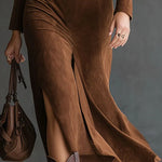 Eleanor dames imitatiesuède midi-jurk