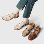 Daphne dames gevlochten t-band sandalen met gesloten neus