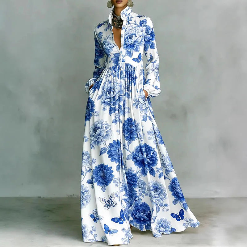 Lanna dames maxi-jurk met bloemenprint en knopen