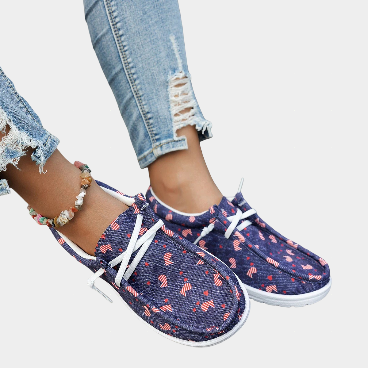 Comfortabele loafers voor dames met boho-dessin, sierveter en gedempte zool